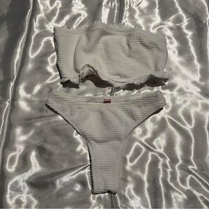 White bandeau bikini top and bottom #white #swimwear #bandeau